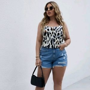 Plus Criss-cross Allover Print Cami Top